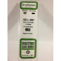 Evergreen #189 Styrene Strips: Dimensional 5 pack 0.125" (3.2mm) x 0.250" (6.3mm) x 14" (35cm)