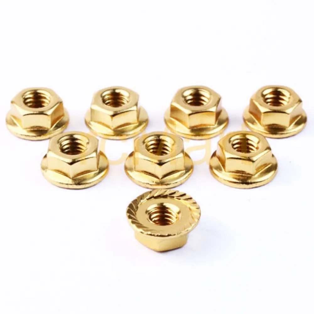 3RAC-NS40GO 4mm Aluminum Serrated Locknuts (8pcs) Gold