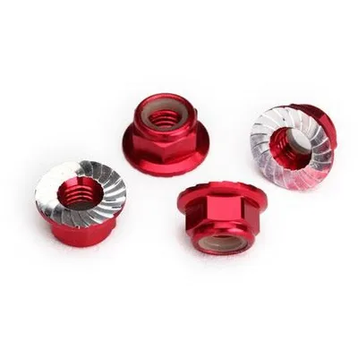 Traxxas 8447R Nuts, 5mm flanged nylon locking (aluminum, red-anodized,