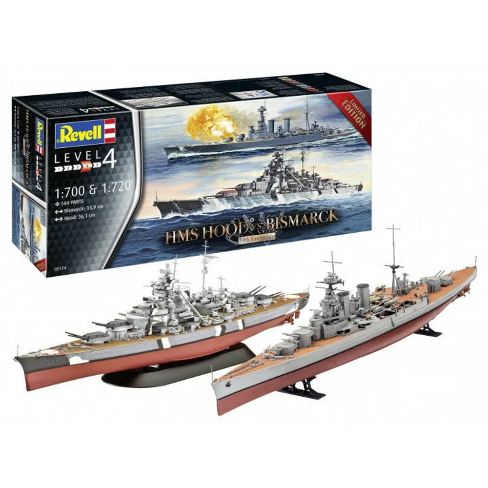 80th Anniversary Set 1/700 HMS HOOD vs. 1/720 BISMARCK Model Ship Kit #5174 by Revell