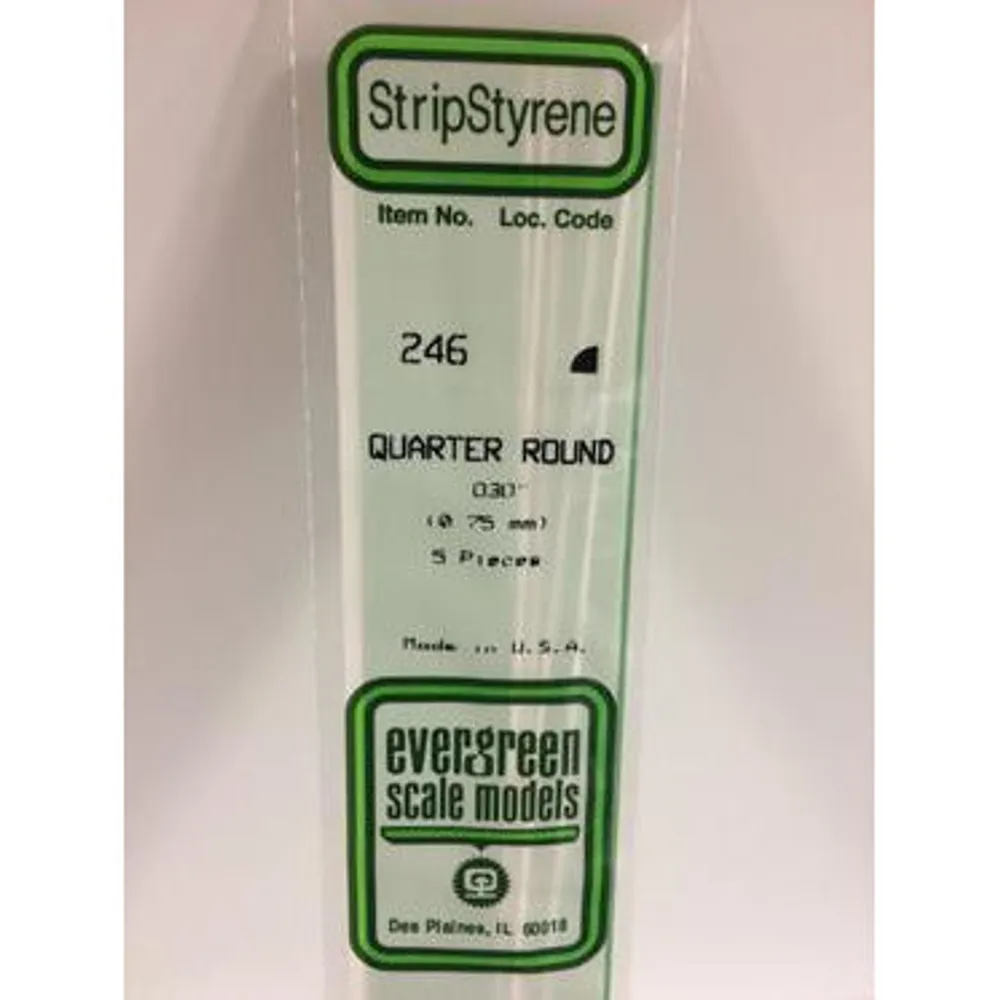 Evergreen #246 Styrene Shapes: Quarter Round 5 pack 0.030" (0.75mm) x 14" (35cm)