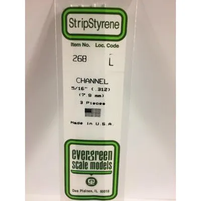 Evergreen #268 Styrene Shapes: Channel 3 pack 0.312" (7.9mm) x W: 0.094" (2.4mm) x FT: 0.020" (0.51mm) x WT: 0.028" (0.71mm)
