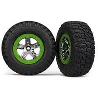 TRA6876 Tires & wheels, assembled, glued (SCT, chrome, green beadlock wheel, BFGoodrich Mud-Terrain T/A