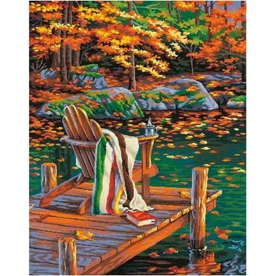 Dimensions Paint by Numbers Golden Pond (Chair on Dock/Autumn Scene) (11"x14")