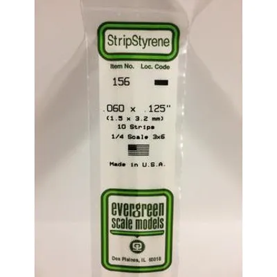 Evergreen #156 Styrene Strips: Dimensional 10 pack 0.060" (1.5mm) x 0.100" (2.5mm) x 14" (35cm)