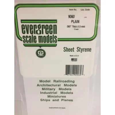 Evergreen #9060 Styrene Sheets: Plain 1 pack 0.060" (1.5mm) x 6" x 12"