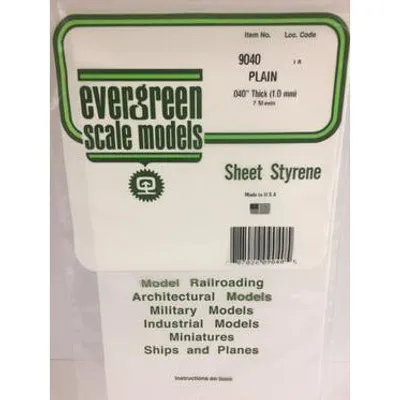 Evergreen #9040 Styrene Sheets: Plain 2 pack 0.040" (1.0mm) x 6" x 12"