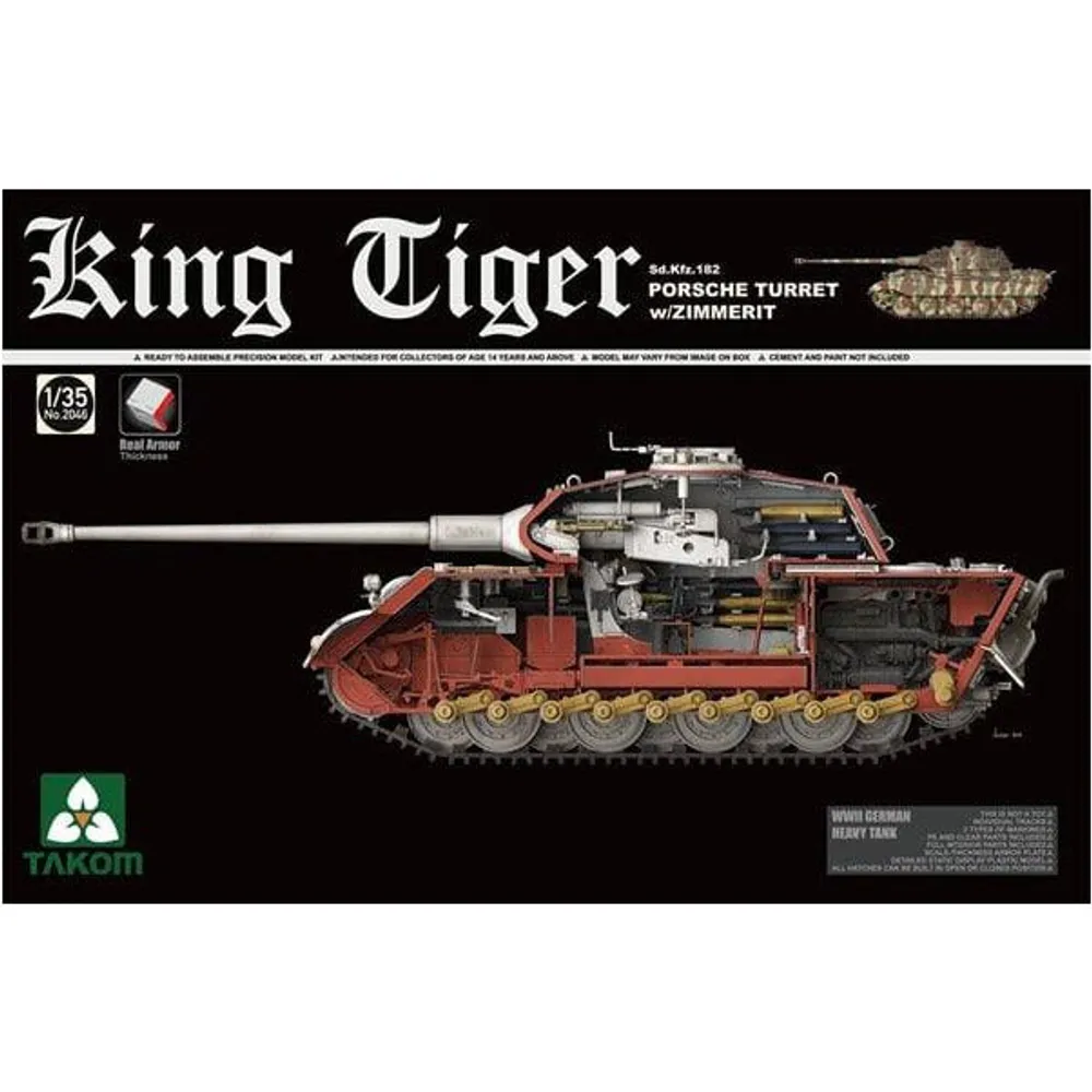 King Tiger Sd.Kfz.182 Porsche Turret w/ Zimmerit 1/35 #2046S by Takom