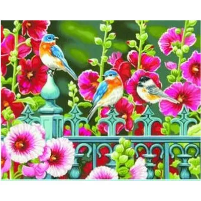 Dimensions Paint by Numbers Hollyhock Gate (Flowers/Birds) (14"x11")