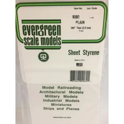 Evergreen #9080 Styrene Sheets: Plain 1 pack 0.080" (2.0mm) x 6" x 12"
