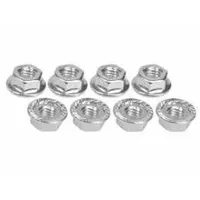 3RAC-NS40SI 4mm Aluminum Serrated Locknuts (8pcs) Silver