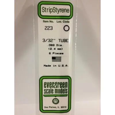 Evergreen #223 Styrene Tubes: Round 3/32" 6 pack 0.093" (2.4mm) OD x 14" (35cm)