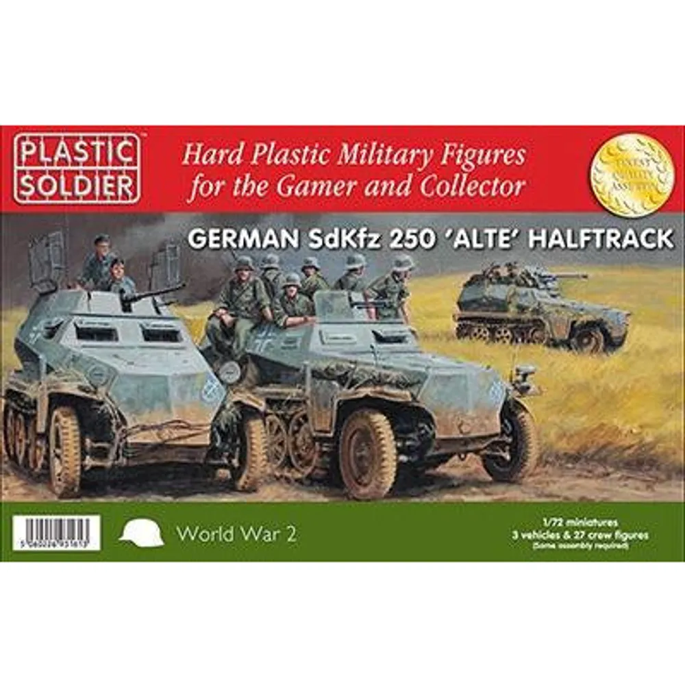 WW II German SdKfz 250 "Alte" Halftrack 3 vehicles & 27 crew figures 1/72 by Plastic Soldier