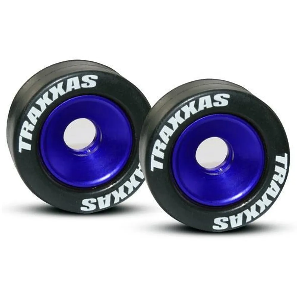 TRA5186A Aluminum Wheel Set w/Rubber Tires for Wheelie Bar - Blue (2)