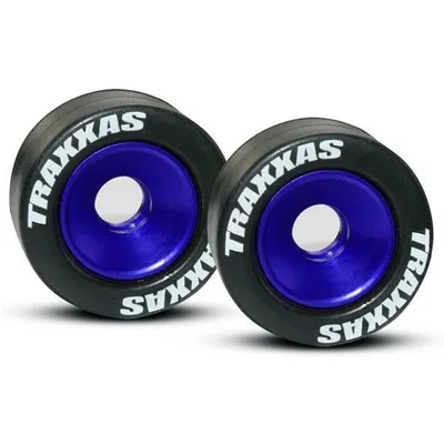 TRA5186A Aluminum Wheel Set w/Rubber Tires for Wheelie Bar - Blue (2)