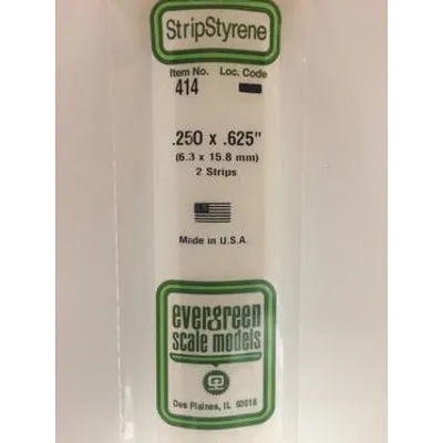 Evergreen #414 Styrene Strips: Dimensional 2 pack 0.250" (6.3mm) x 0.625" (15.8mm) x 24" (60cm)