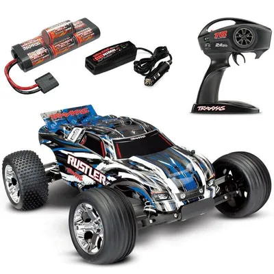 Traxxas Rustler Brushed 1/10 RTR Stadium Truck BlueX, XL-5 ESC, 12t motor, 7 cell NiMH battery, 4A DC charger BLUEX