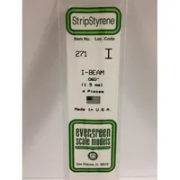 Evergreen #271 Styrene Shapes: I-Beam 4 pack 0.060" (1.5mm) x W: 0.048" (1.2mm) x FT: 0.009" (0.23mm) x WT: 0.016" (0.41mm)