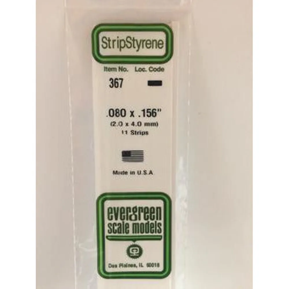 Evergreen #367 Styrene Strips: Dimensional 11 pack 0.080" (2.0mm) x 0.156" (4.0mm) x 24" (60cm)