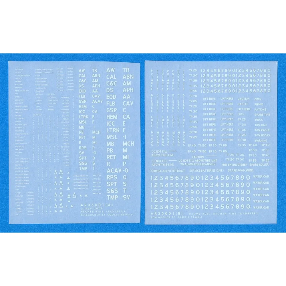 1/35 US Military Vehicle Markings & Labeling (White) transfers