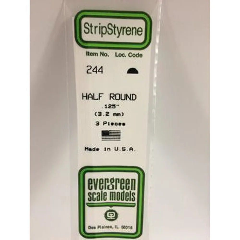 Evergreen #244 Styrene Shapes: Half Round 3 pack 0.125" (3.2mm) x 14" (35cm)