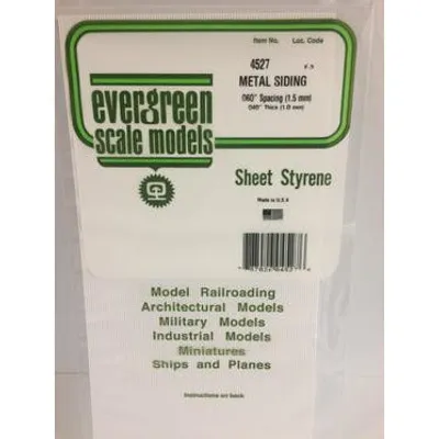 Evergreen #4527 Styrene Siding: Metal 0.060" (1.5mm) Spacing x 0.040" (1.0mm) Thick 6" x 12"