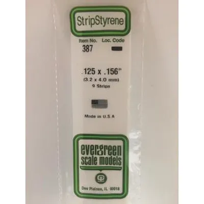 Evergreen #387 Styrene Strips: Dimensional 9 pack 0.125" (3.2mm) x 0.156" (4.0mm) x 24" (60cm)