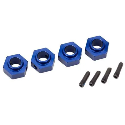 Traxxas Wheel hubs, 12mm hex, 6061-T6 aluminum (blue-anodized) (4)/ screw pin (4)