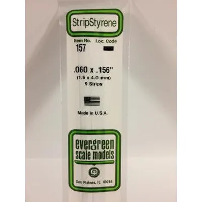 Evergreen #157 Styrene Strips: Dimensional 9 pack 0.060" (1.5mm) x 0.156" (4.0mm) x 14" (35cm)