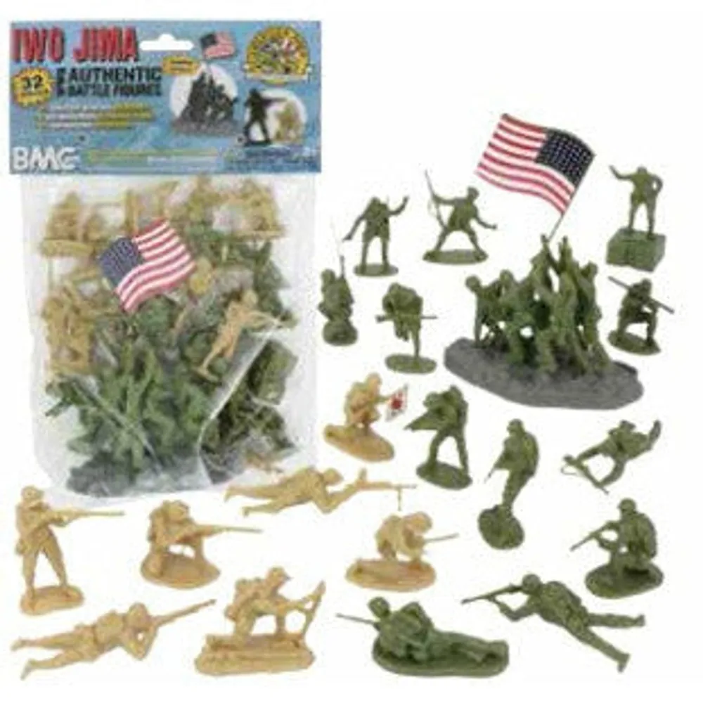 54mm Iwo Jima US Marines & Japanese Figure Playset (Olive/Tan) (32pcs) (Bagged)