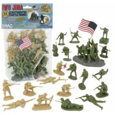 54mm Iwo Jima US Marines & Japanese Figure Playset (Olive/Tan) (32pcs) (Bagged)