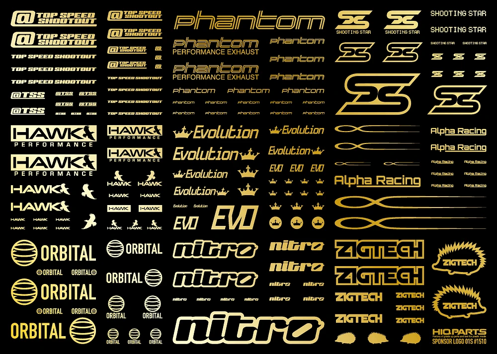 HiQ Parts Sponsor Logo Decal 01S Gold (1pc)