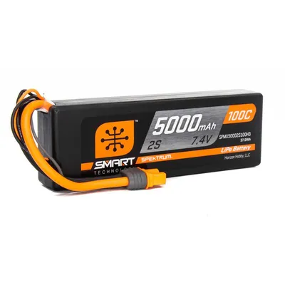 Spektrum 7.4V 5000mAh 2S 100C Smart Hardcase LiPo Battery: IC3