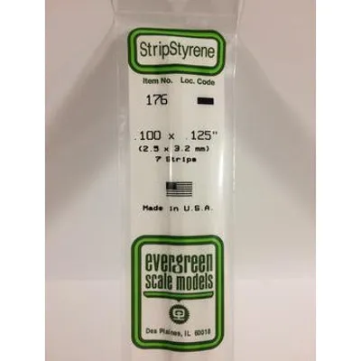 Evergreen #176 Styrene Strips: Dimensional 8 pack 0.100" (2.5mm) x 0.125" (3.2mm) x 14" (35cm)