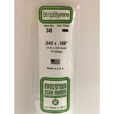 Evergreen #348 Styrene Strips: Dimensional 14 pack 0.040" (1.0mm) x 0.188" (4.8mm) X 24" (60cm)