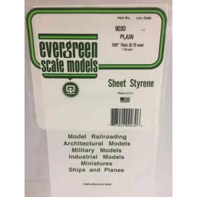 Evergreen #9030 Styrene Sheets: Plain 3 pack 0.030" (0.75mm) x 6" x 12"