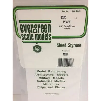Evergreen #9020 Styrene Sheets: Plain 3 pack 0.020" (0.50mm) x 6" x 12"