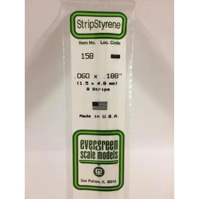 Evergreen #158 Styrene Strips: Dimensional 9 pack 0.060" (1.5mm) x 0.188" (4.8mm) x 14" (35cm)