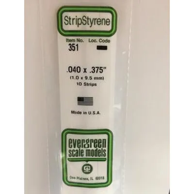 Evergreen #351 Styrene Strips: Dimensional 10 pack 0.040" (1.0mm) x 0.375" (9.5mm) X 24" (60cm)