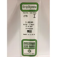 Evergreen #278 Styrene Shapes: I-Beam 2 pack 5/16" 0.312" (7.9mm) x W: 0.134" (3.4mm) x FT: 0.018" (0.46mm) x WT: 0.028" (0.71mm)