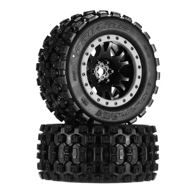 Pro-Line Badlands MX43 Pro-Loc All Terrain Tires (2) Mounted on Impulse Pro-Loc Black Wheels with Stone Gray Rings for X-MAXX Front or Rear