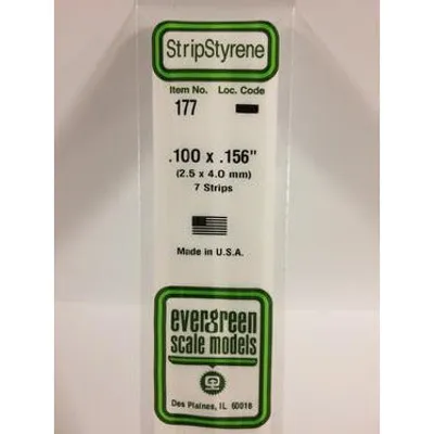 Evergreen #177 Styrene Strips: Dimensional 7 pack 0.100" (2.5mm) x 0.156" (4.0mm) x 14" (35cm)
