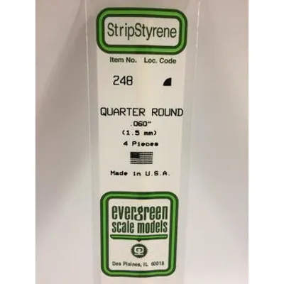 Evergreen #248 Styrene Shapes: Quarter Round 4 pack 0.060" (1.5mm) x 14" (35cm)