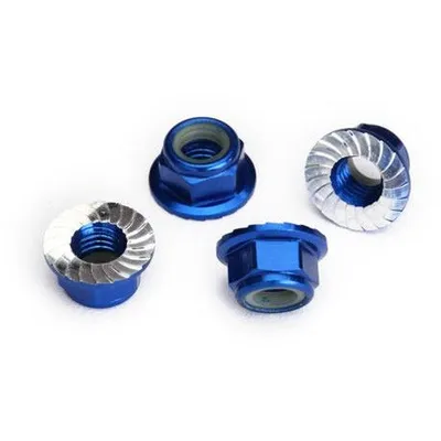 TRA8447X Nuts, 5mm flanged nylon locking (aluminum, blue-anodized