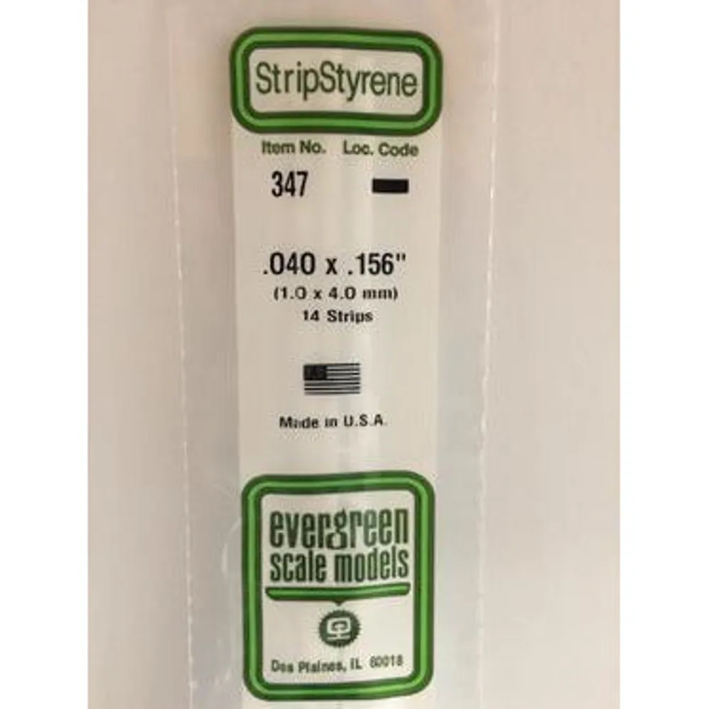 Evergreen #347 Styrene Strips: Dimensional 14 pack 0.040" (1.0mm) x 0.156" (4.0mm) X 24" (60cm)