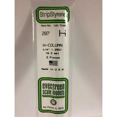 Evergreen #287 Styrene Shapes: H-Column 1/4" 2 pack 0.250" (6.3mm) x W: 0.236" (6.0mm) x FT: 0.016" (0.40mm) x WT: 0.026" (0.66mm)