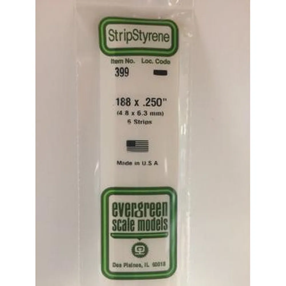 Evergreen #399 Styrene Strips: Dimensional 6 pack 0.188" (4.8mm) x 0.250" (6.3mm) x 24" (60cm)