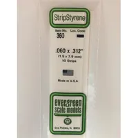 Evergreen #360 Styrene Strips: Dimensional 10 pack 0.060" (1.5mm) x 0.312" (7.9mm) x 24" (60cm)