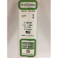 Evergreen #277 Styrene Shapes: I-Beam 1/4" 3 pack 0.250" (6.3mm) x W: 0.113" (2.9mm) x FT: 0.016" (0.41mm) x WT: 0.025" (0.64mm)