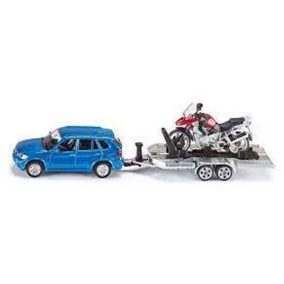 Car with Trailer and Motorbike 1:55 Siku #2547